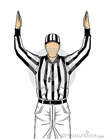 American football referee with both hands up as a touchdown vector Vector Illustration