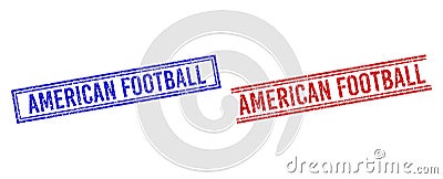 Distress Textured AMERICAN FOOTBALL Stamps with Double Lines Vector Illustration