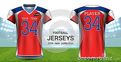 American Football or Soccer Jerseys Uniforms, Realistic Graphic Design Front and Back View for Presentation Mockup Template Vector Illustration