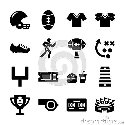 American football solid icons Vector Illustration