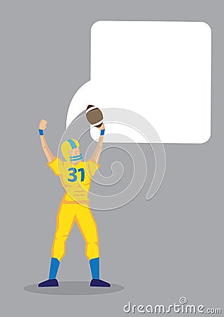 American football sportman player rising his arm with empty speech bubble. Vector Illustration