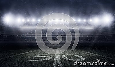 American football stadium in lights and flashes Stock Photo