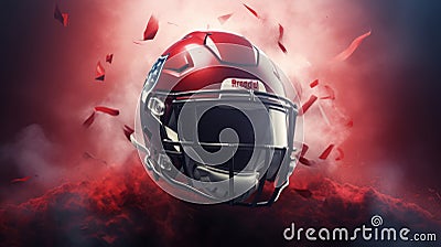 American football themed poster and wallpaper for Super Bowl featuring football helmet, ball, player and stadium. - generative ai Stock Photo