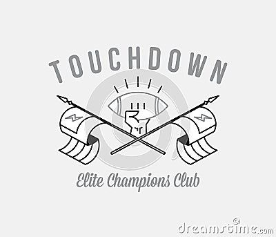 American Football touchdown champions black on white Cartoon Illustration