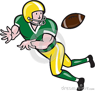 American Football Wide Receiver Catch Ball Cartoon Vector Illustration