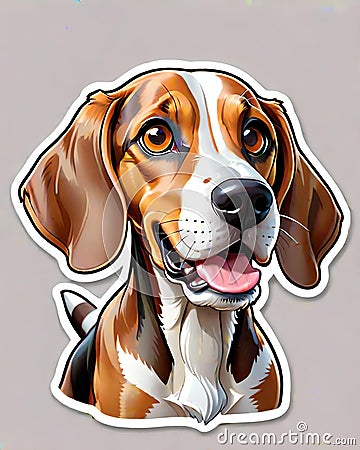 American foxhound hound dog brown black tan isolated Cartoon Illustration