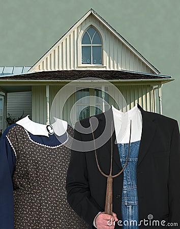 American Gothic Painting Spoof Template Stock Photo