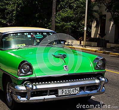American green classic car on the road in havana Editorial Stock Photo