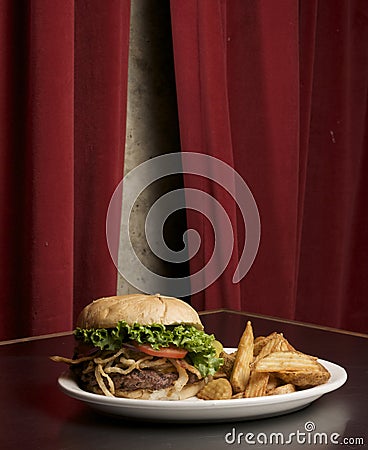 American Hamburger and Fries Stock Photo