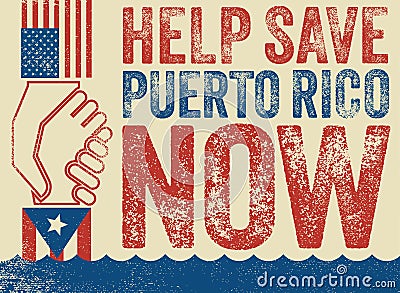 American hand pulling up Puerto Rican hand to safety Vector Illustration