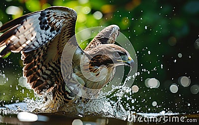 American hawk dives to hunt a fish Stock Photo