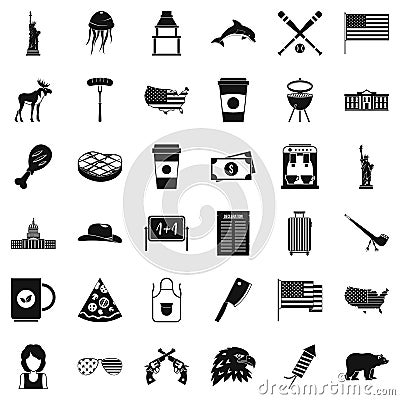 American icons set, simple style Vector Illustration