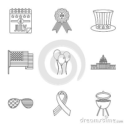 American independence day icon set, outline style Vector Illustration