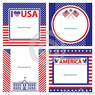 American Independence day template card sets. Vector Illustration