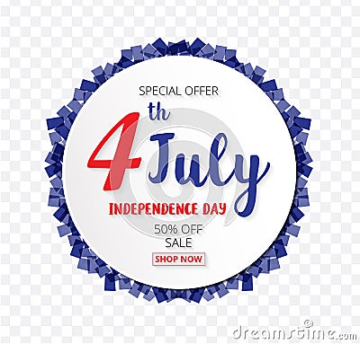 American Independence Day of 4th July with round banner confetti Vector Illustration