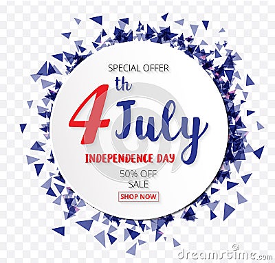 American Independence Day of 4th July with round banner confetti Vector Illustration