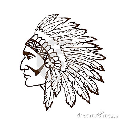 American Indian Chief. Logo or icon. Vector illustration Indian leader with feathers on his head. Warrior Vector Illustration