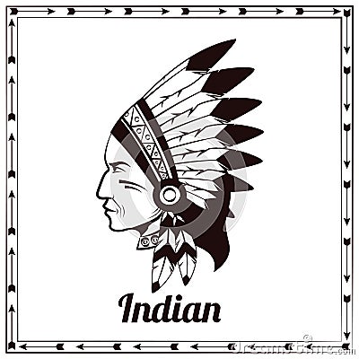 American indian chieftain black sketch Vector Illustration
