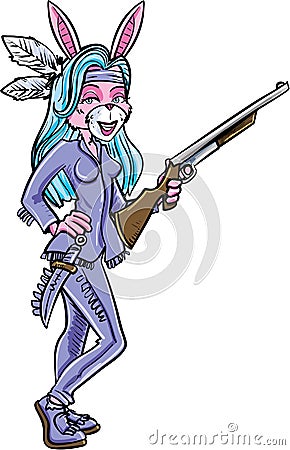 American Indian girl rabbit cartoon Stock Photo