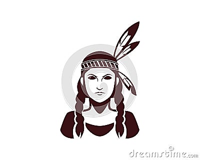 American Indian Lady Posing Silhouette Vector Illustration