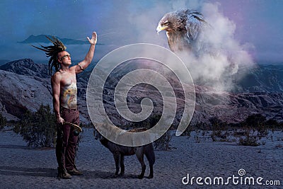 American Indian legend with wolf and eagle Stock Photo