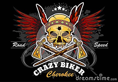 American indian skull - motorcycle graphic design Vector Illustration