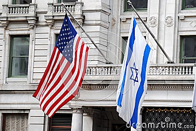 American and Israeli Flags Stock Photo