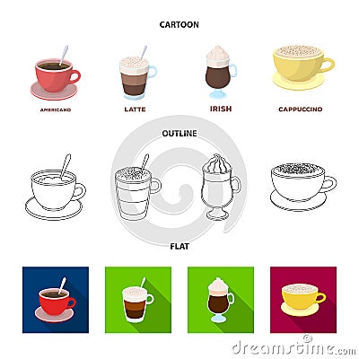 American, late, irish, cappuccino.Different types of coffee set collection icons in cartoon,outline,flat style vector Vector Illustration