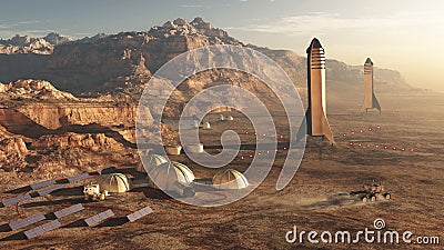 The american launcher takeoff from Mars base Stock Photo