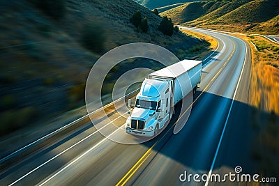 American long-nose semitruck on a highway Stock Photo