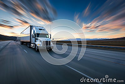 American long-nose semitruck on a highway Stock Photo