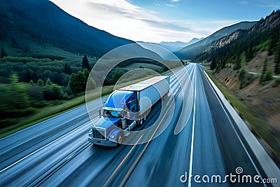 American long-nose semitruck on a highway Stock Photo