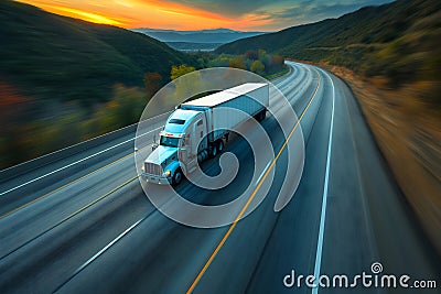 American long-nose semitruck on a highway Stock Photo