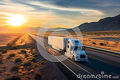 American long-nose semitruck on a highway Stock Photo