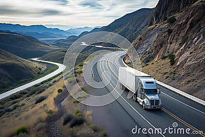 American long-nose semitruck on a highway Stock Photo