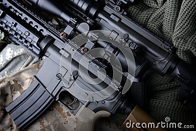 American machine gun in army background . Stock Photo