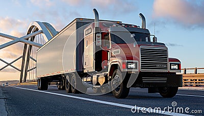 American Mack truck, adapted for autonomous driving on public roads Editorial Stock Photo