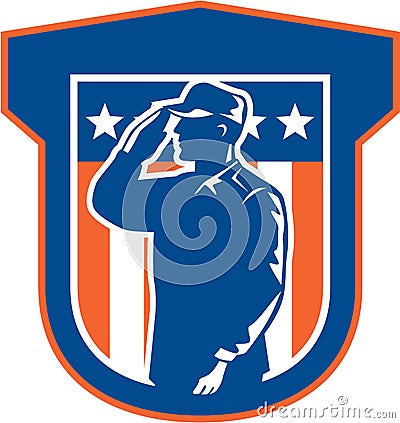 American Miilitary Serviceman Salute Side Crest Vector Illustration