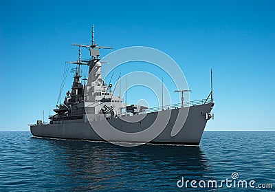 American Modern Warship In The High Seas Stock Photo