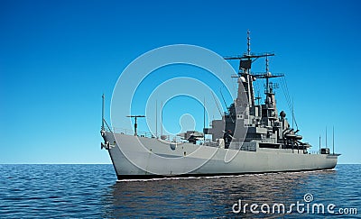 American Modern Warship In The Ocean Stock Photo