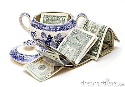 American Money in Sugar Bowl Stock Photo