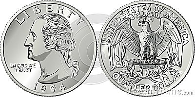 American money Washington quarter 25 cent coin Vector Illustration