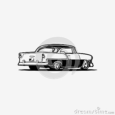 American Muscle Car Hot Rod Monochrome Vector Art Silhouette Rear View Vector Illustration