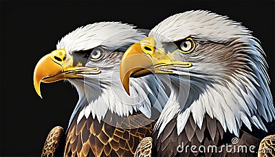 American national bird Bald Eagles on black background, AI-generated Stock Photo
