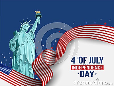 American national flag with Statue of Liberty for 4th of July, happy Independence Day celebration Vector Illustration