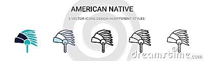 American native icon in filled, thin line, outline and stroke style. Vector illustration of two colored and black american native Vector Illustration