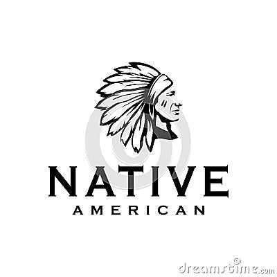 American Native Indian Chief Headdress Logo Design illustration Vector Illustration