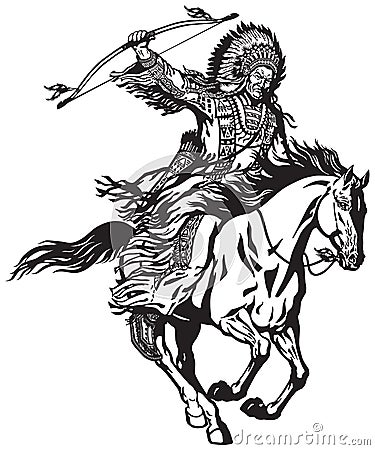 American native Indian chief on a horseback Vector Illustration