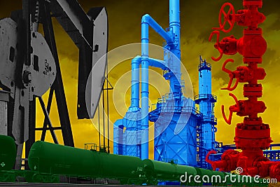 Oil Gas Industry Oilfield Drilling Rig Oil Pump Refining Pipeline Technology Industry Pump Jack Background Stock Photo