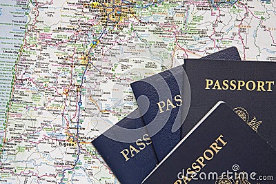 American passports travel road map passport visa America USA Stock Photo